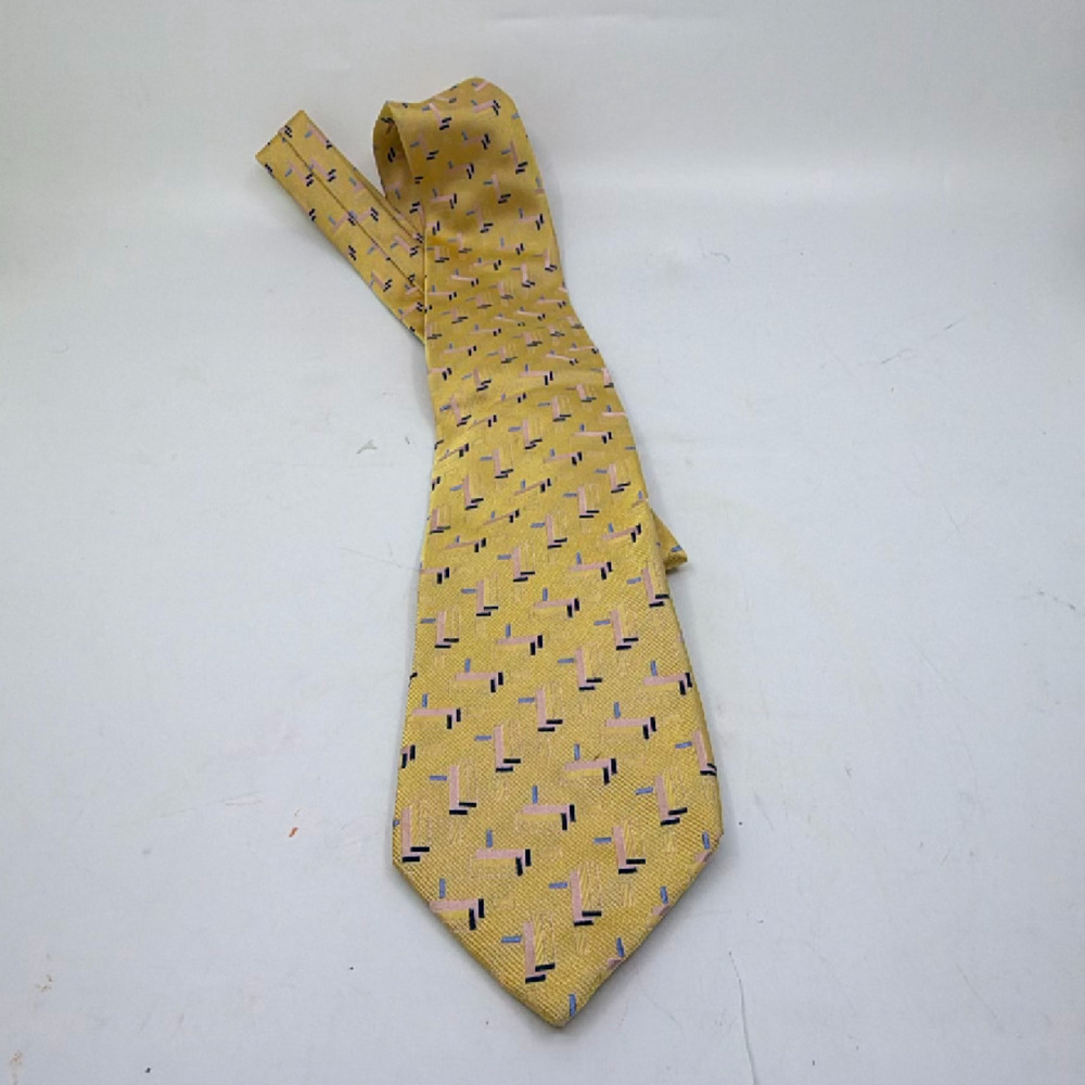 Courrèges Yellow Silk Geometric Pattern Tie